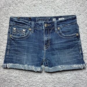Miss Me Shorts Womens 26 Boyfriend Frayed Big Stitch Embroidered Gems Rhinestone